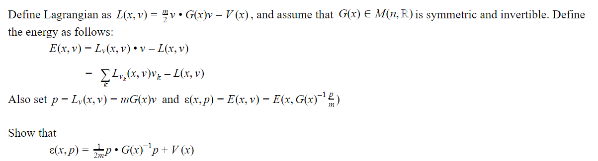 Define Lagrangian As L X V V G X V V X And Chegg Com