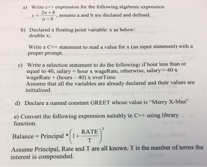 Solved a) Write c++ expression for the following algebraic