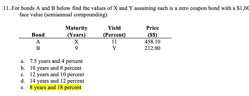 Solved 11..For Bonds A And B Below Find The Values Of X And | Chegg.com