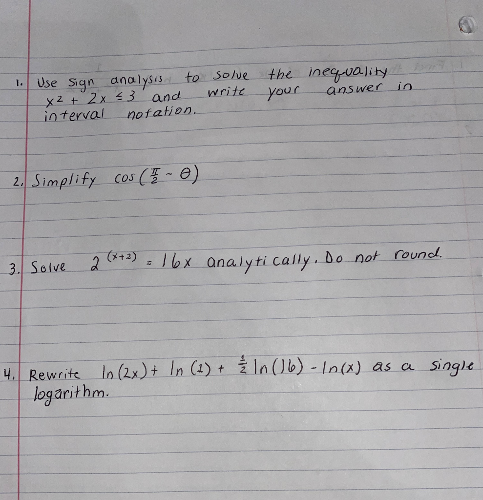 Solved 1. Use sign analysis to solve x2 + 2x 53 and write | Chegg.com