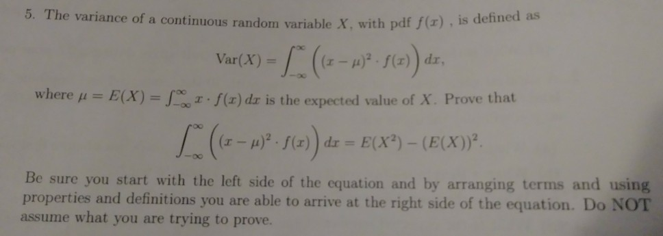 Solved 5. The variance of a continuous random variable X, | Chegg.com