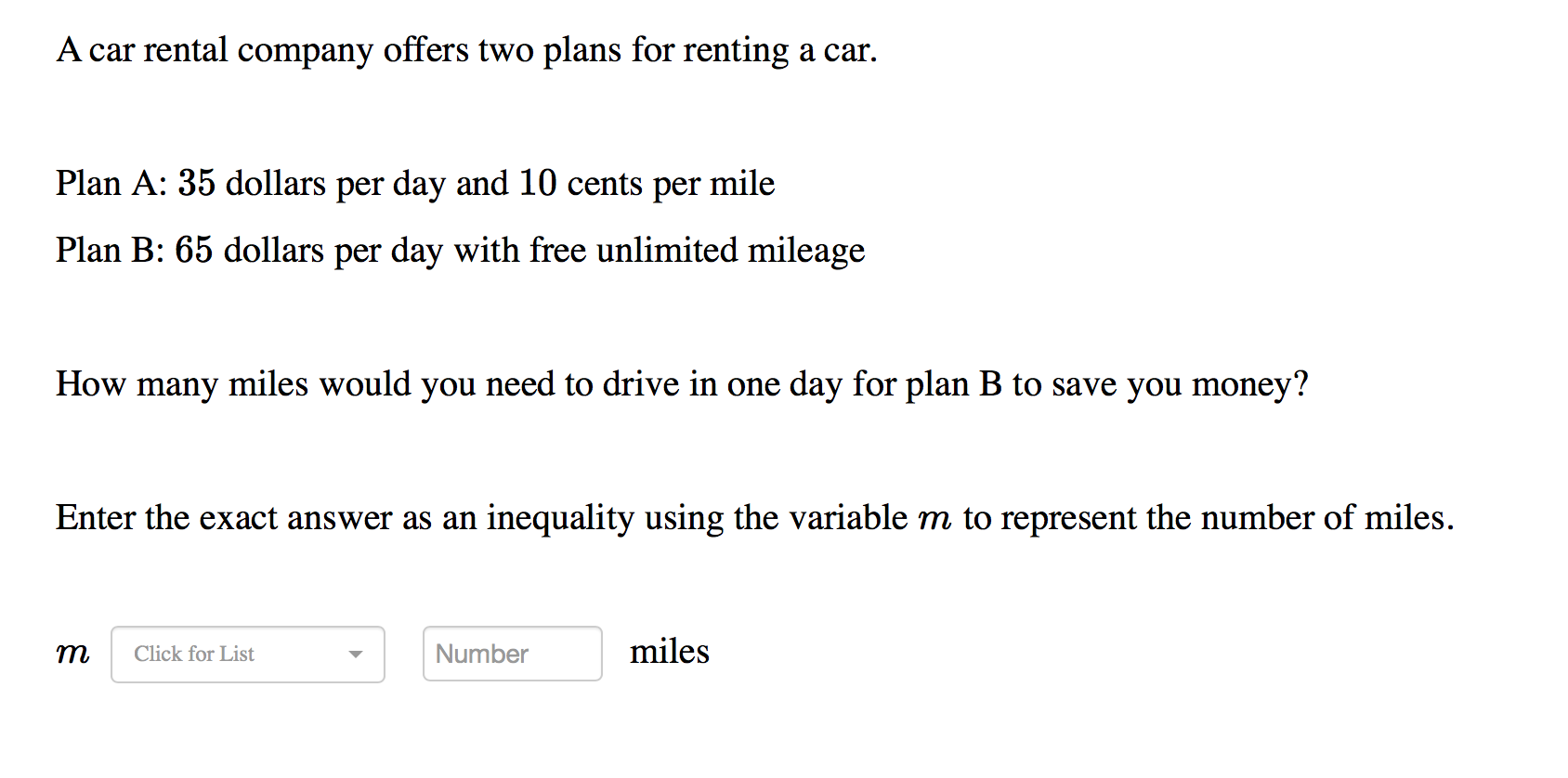 Solved A Car Rental Company Offers Two Plans For Renting A | Chegg.com