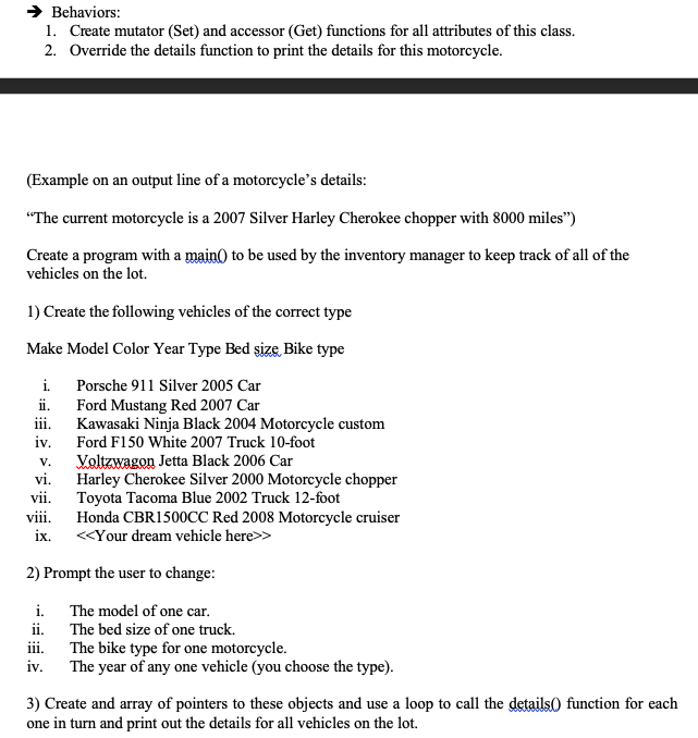 Solved question 2 create a vehicle class to store chegg