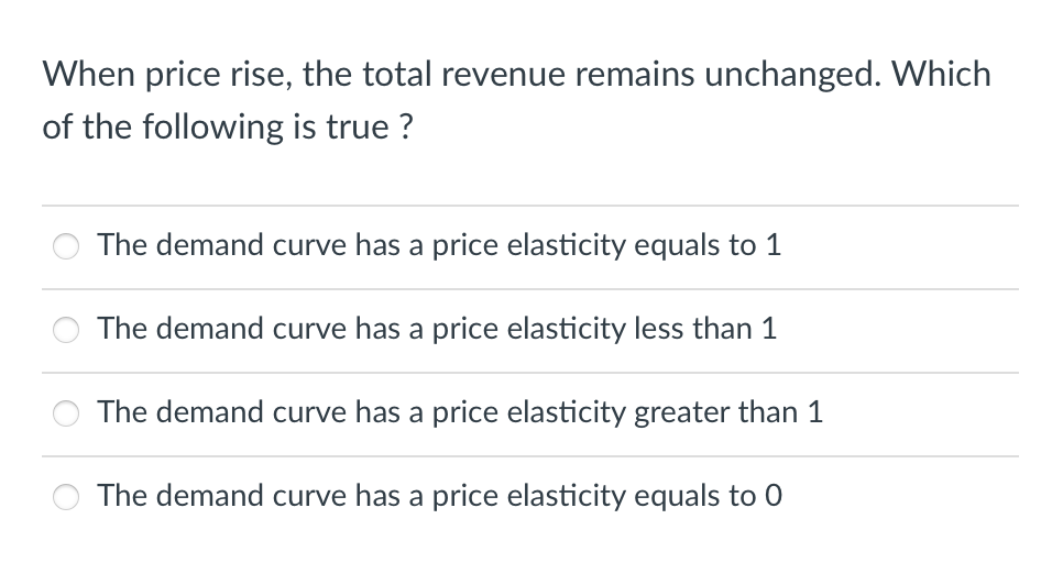 Solved When price rise, the total revenue remains unchanged.