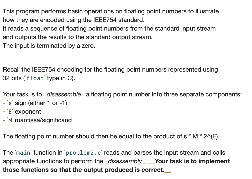 This program performs basic operations on floating | Chegg.com