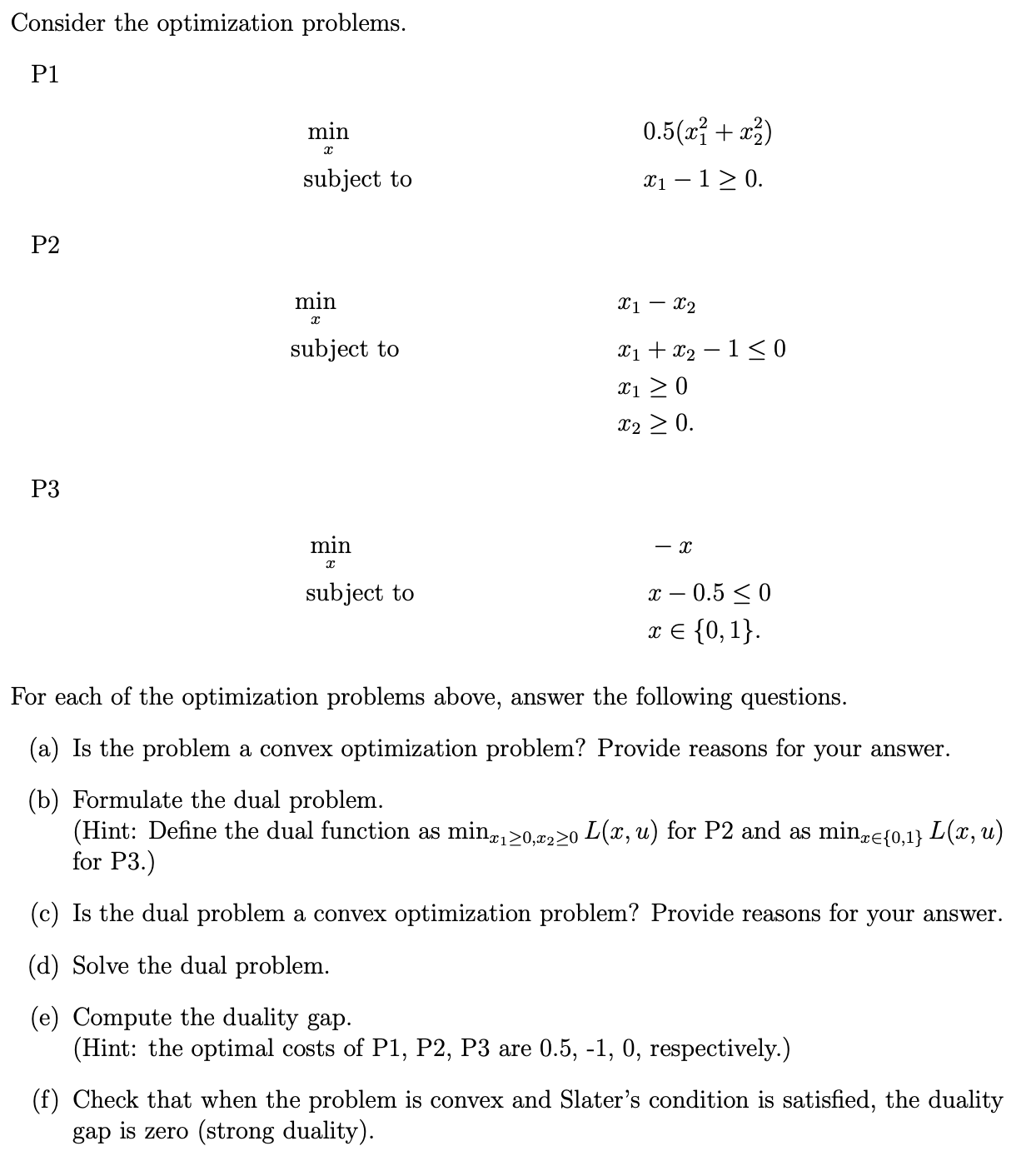 Solved For Each Of The Optimization Problems Above, Answer | Chegg.com