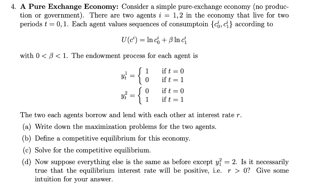 Solved 4. A Pure Exchange Economy: Consider A Simple | Chegg.com