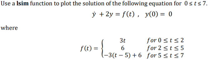 Solved Use a lsim function to plot the solution of the | Chegg.com