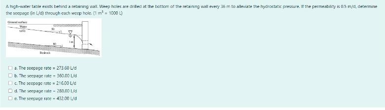 Solved Ground Surface Water Table 50 1 M 80 Bedrock A | Chegg.com