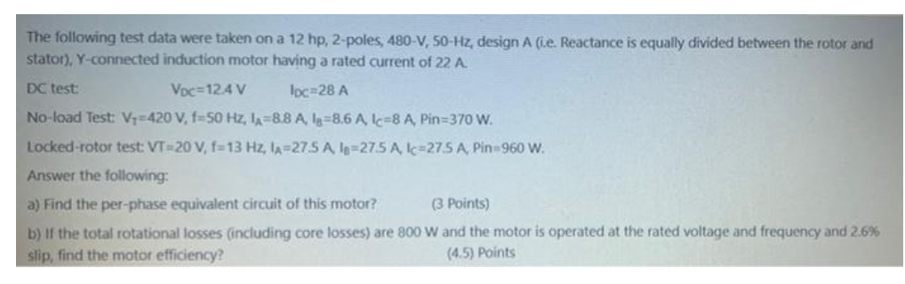 The Following Test Data Were Taken On A 12 Hp 2 P Chegg Com