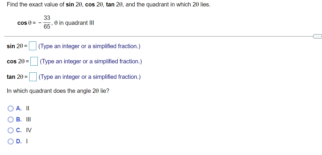 Solved Find The Exact Value Of Sin 20 Cos 20 Tan 20 And Chegg Com   Php5Nn5Lh