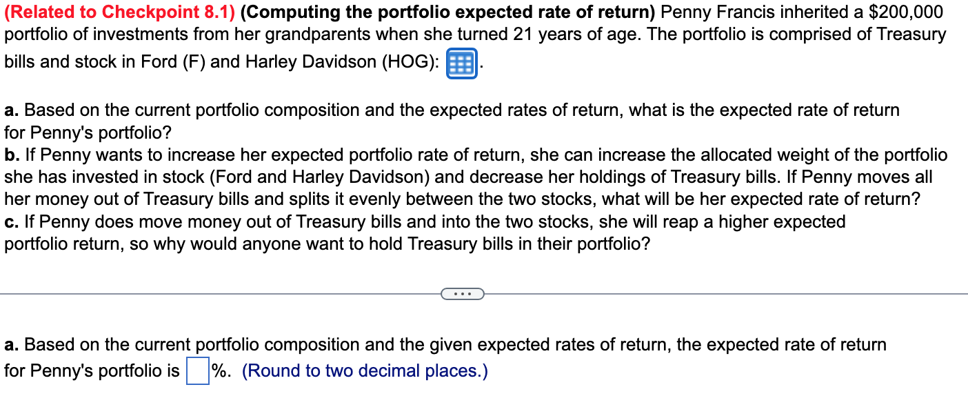 Solved (Related To Checkpoint 8.1) (Computing The Portfolio | Chegg.com