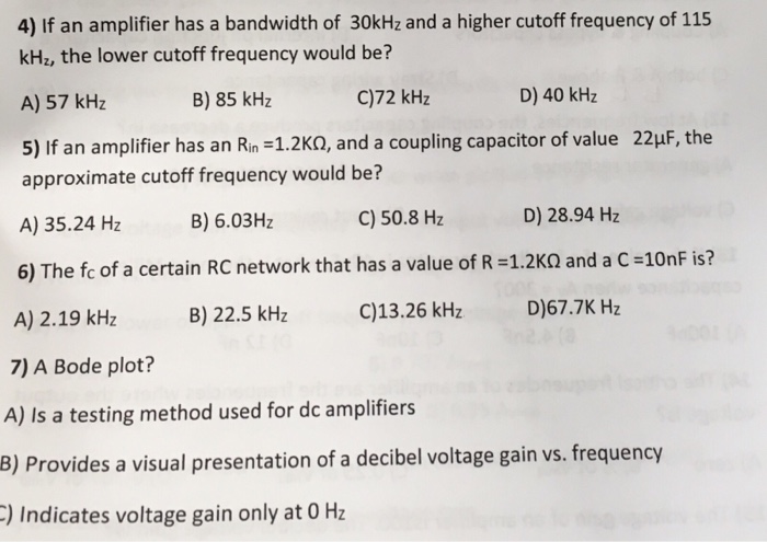 Solved 4) If an amplifier has a bandwidth of 30kHz and a | Chegg.com