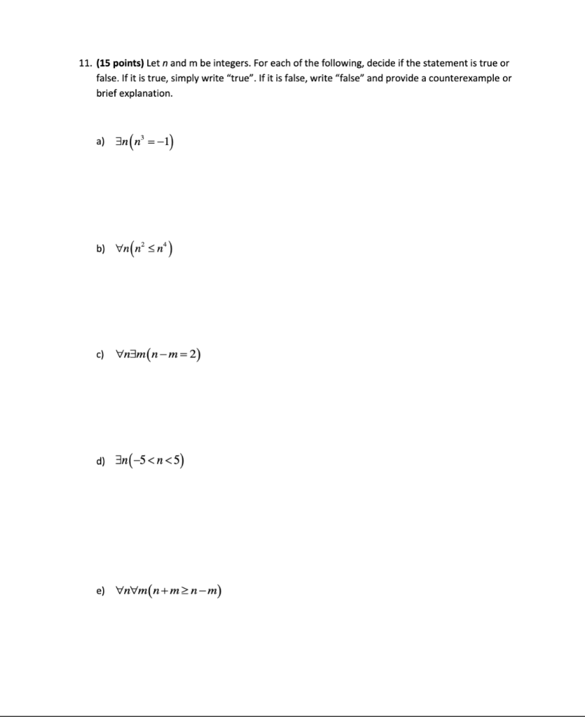 Solved 11. (15 points) Let n and m be integers. For each of | Chegg.com