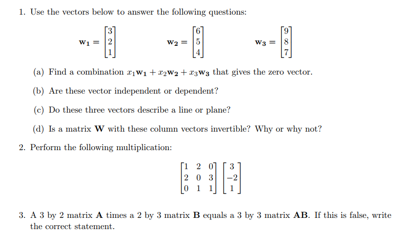 Solved 1. Use the vectors below to answer the following | Chegg.com