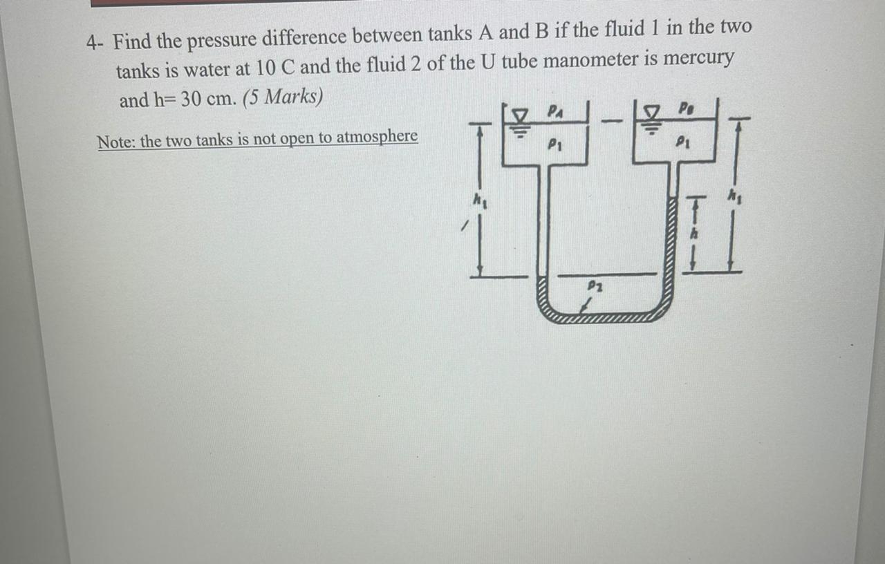 Solved 4. Find the pressure difference between tanks A and B | Chegg.com