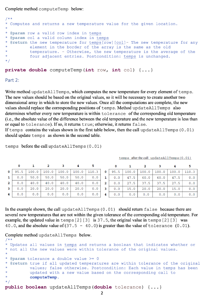 Complete method computeTemp below: