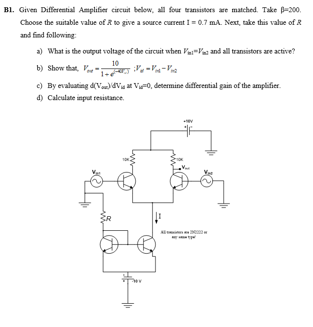 Solved Bl. Given Differential Amplifier Circuit Below, All | Chegg.com