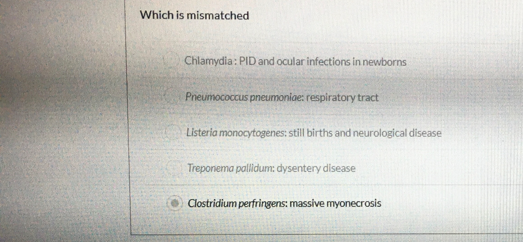 Solved Which is mismatched Chlamydia:PID and ocular | Chegg.com