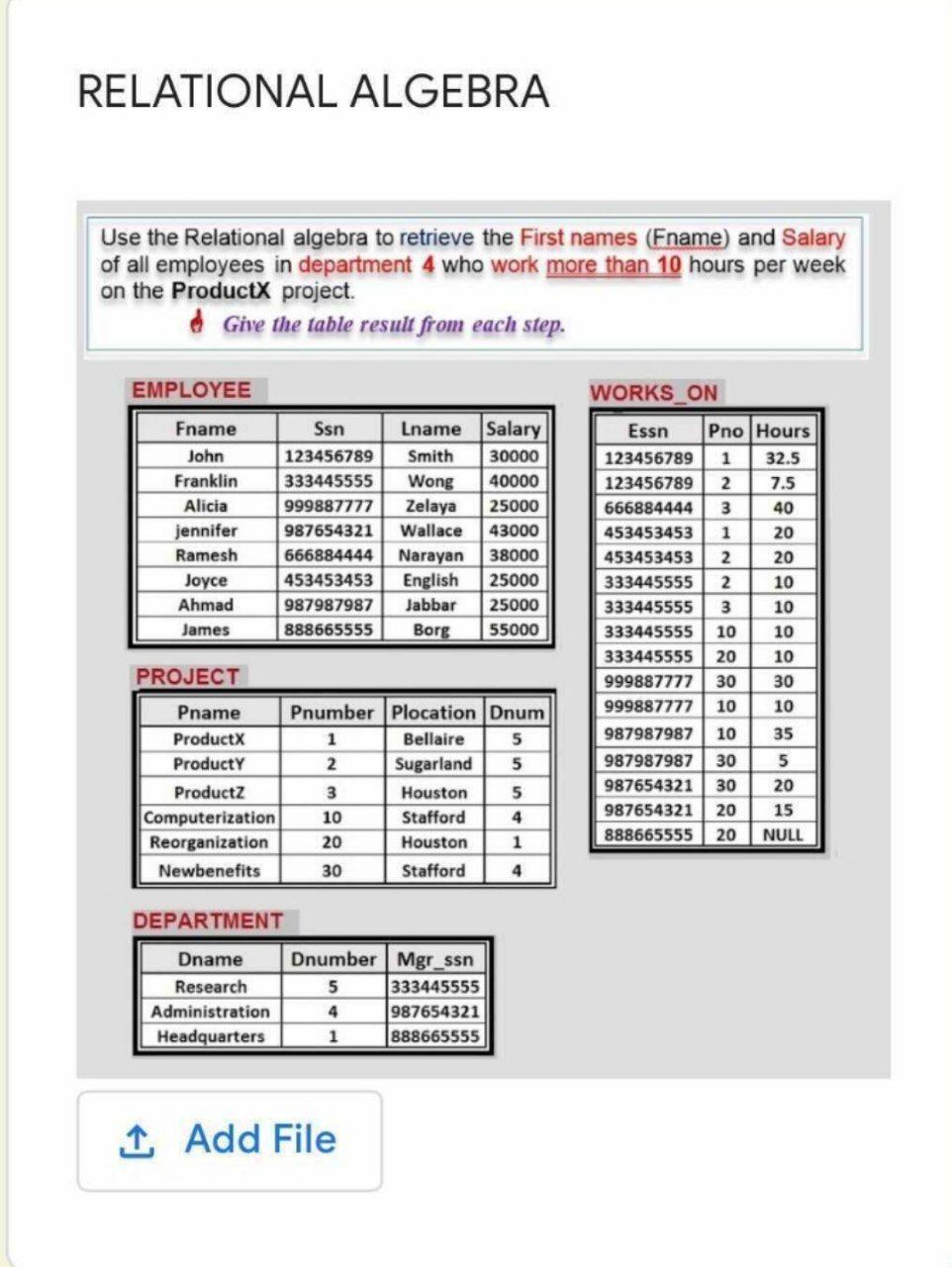 Solved RELATIONAL ALGEBRA Use the Relational algebra to | Chegg.com