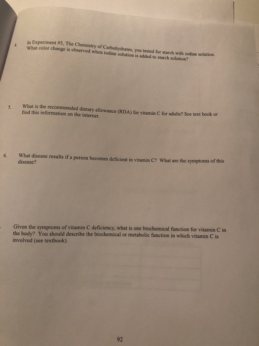 Solved Section Vitamin C Content of Foods Experiment 11