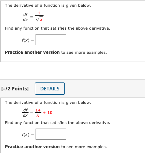 Solved The Derivative Of A Function Is Given Below Df Dx 8737