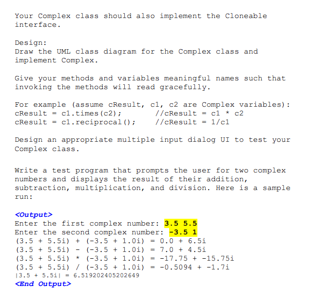 Solved The Complex Class Problem Description: A complex | Chegg.com