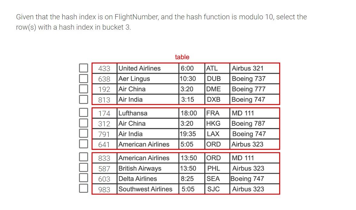 Solved Given that the hash index is on FlightNumber, and the | Chegg.com