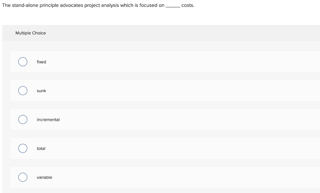 Solved The standalone principle advocates project analysis
