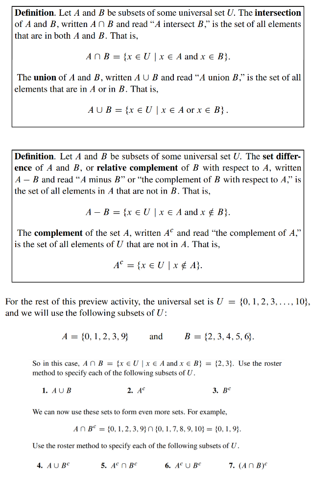 Solved Definition. Let A And B Be Subsets Of Some Universal | Chegg.com