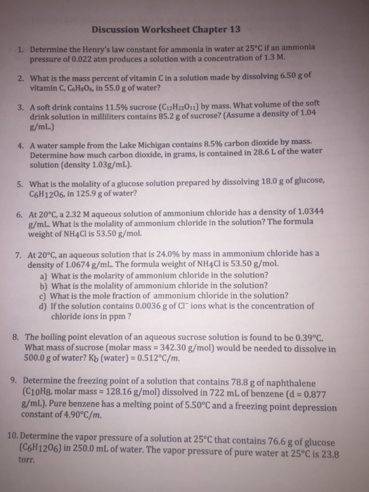 Solved Discussion Worksheet Chapter 13 Determine the Henry's | Chegg.com