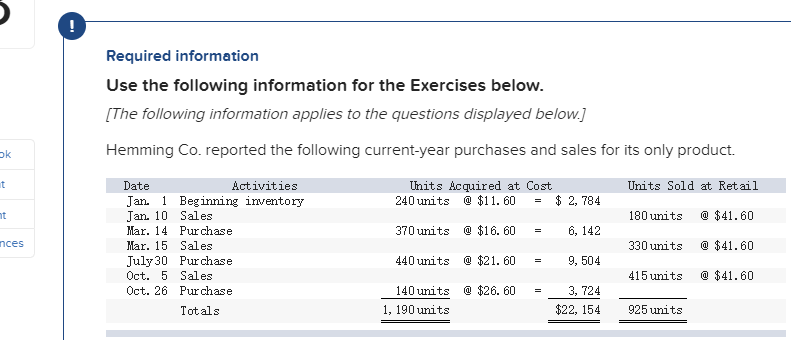 Solved Required Information Use The Following Information | Chegg.com