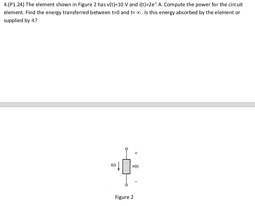 Solved 4.(P1.24) The element shown in Figure 2 has v(t)-10 V | Chegg.com