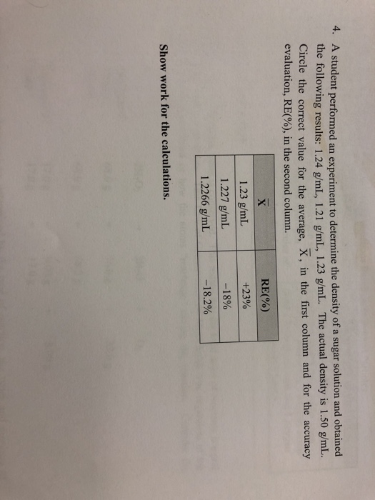 Solved 4. A student performed an experiment to determine the | Chegg.com
