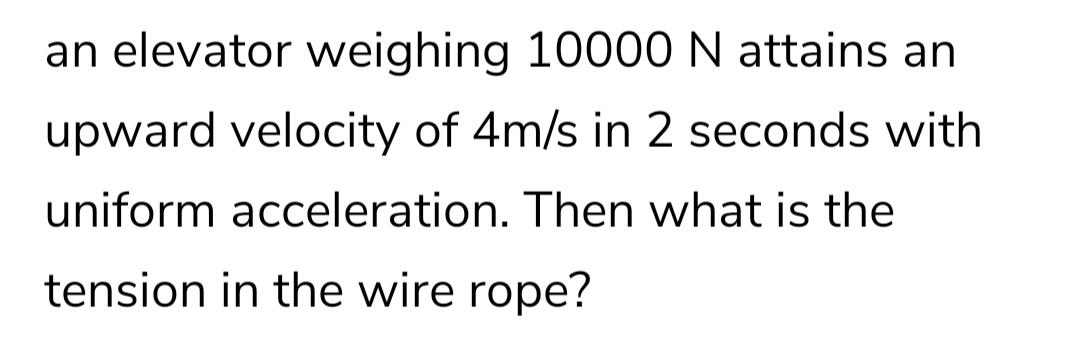 Solved an elevator weighing 10000 N attains an upward | Chegg.com