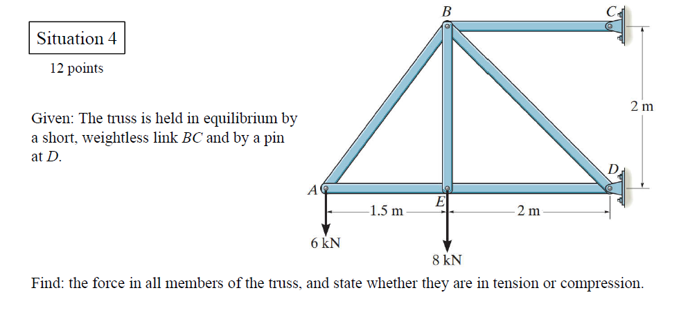 Solved Situation 4 12 points 2 m Given: The truss is held in | Chegg.com