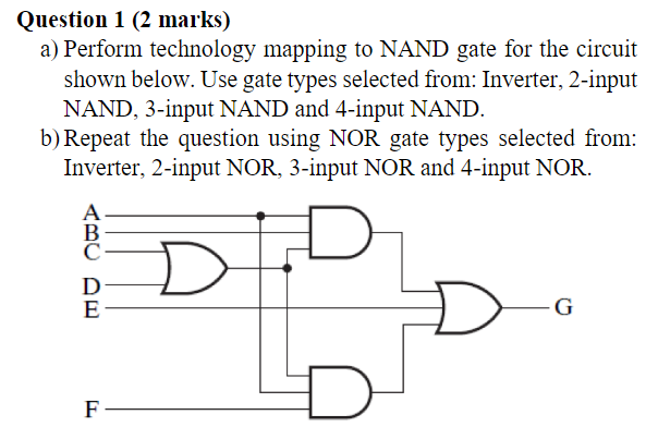 Solved Question 1 (2 marks) a) Perform technology mapping to | Chegg.com