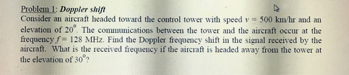 Solved Problem 1: Doppler shift Consider an aircraft headed | Chegg.com