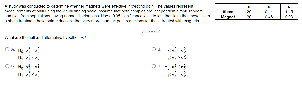 Solved A study was conducted to determine whether magnets | Chegg.com