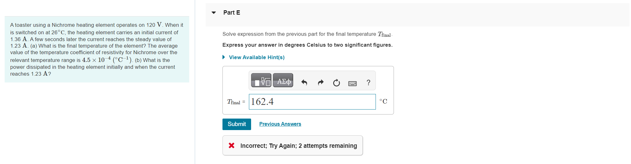 Solved A toaster using a Nichrome heating element operates