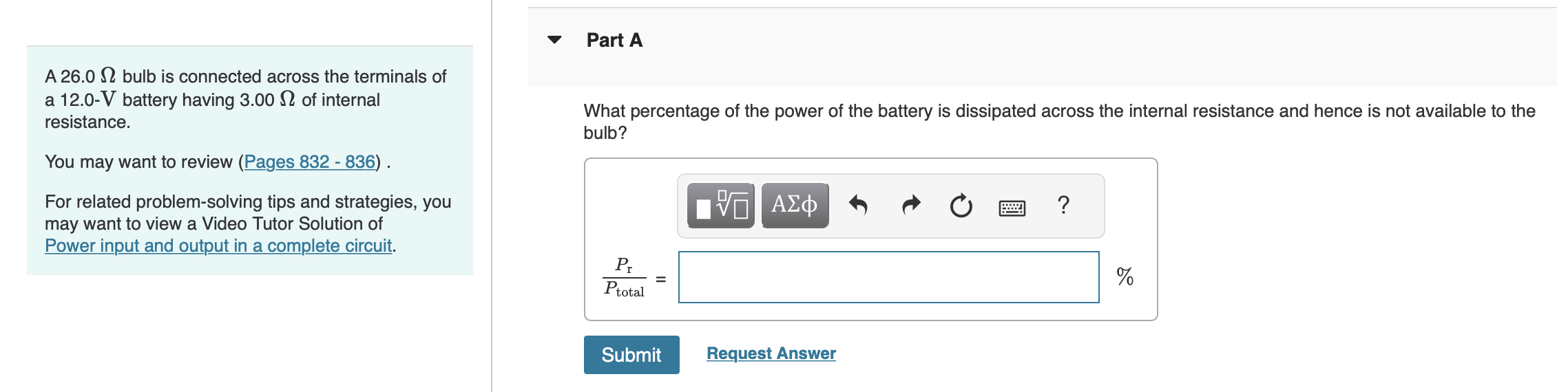 Solved A 26.0 Ω bulb is connected across the terminals of a