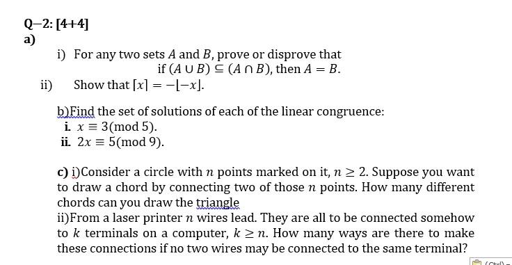 Solved Q-2: [4+4] A) I) For Any Two Sets A And B, Prove Or | Chegg.com