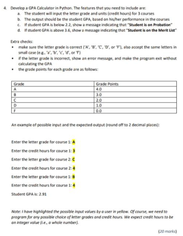 Solved 4. Develop a GPA Calculator in Python. The features | Chegg.com