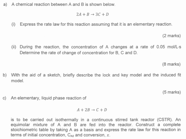 Solved a) A chemical reaction between A and B is shown | Chegg.com