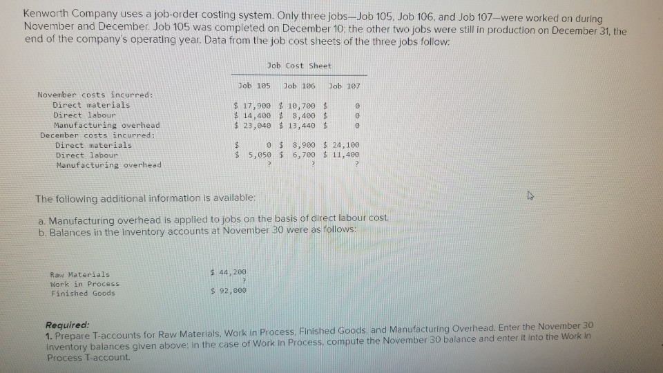 Solved Kenworth Company uses a job-order costing system. | Chegg.com