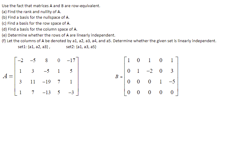 Solved Use the fact that matrices A and B are Chegg