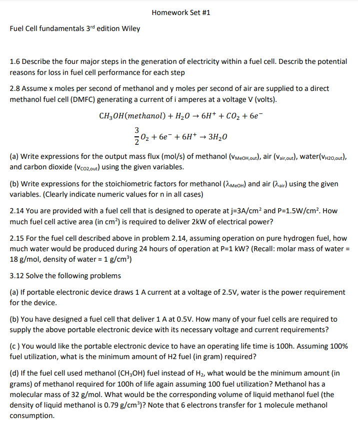Solved Fuel Cell fundamentals 3rd edition Wiley 1.6