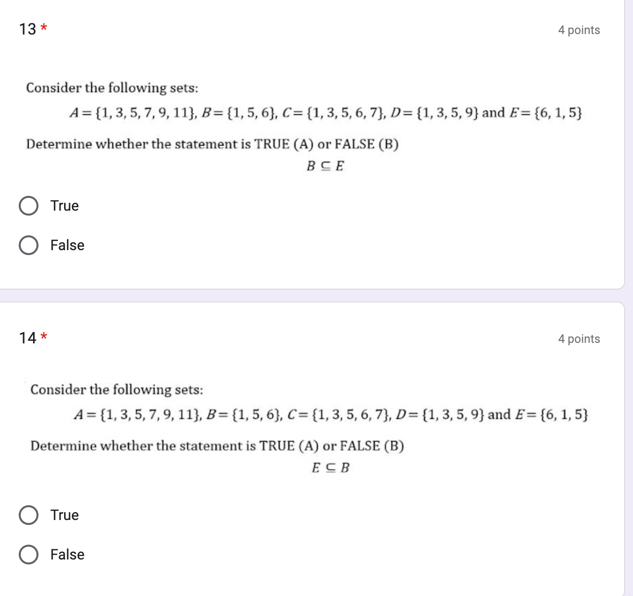 Solved Consider The Following Sets: | Chegg.com