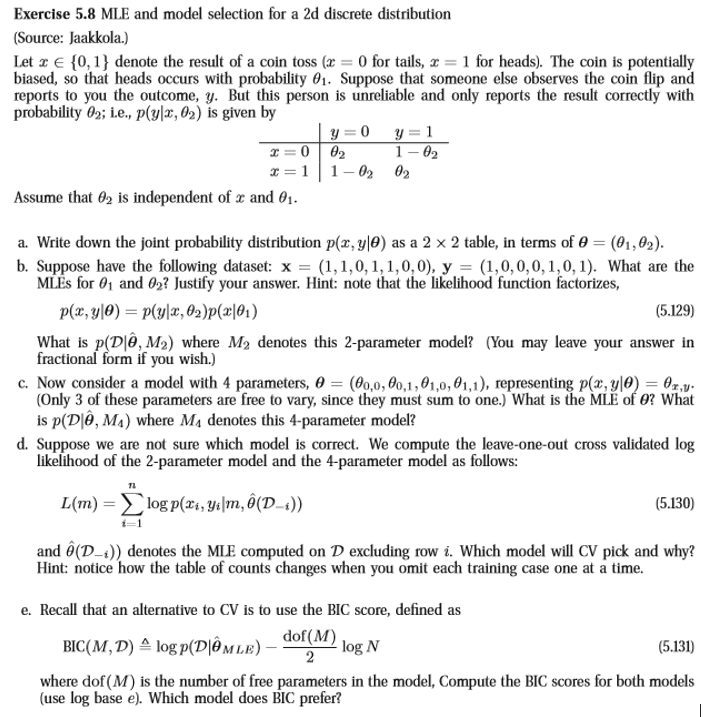 Exercise 5 8 Mle And Model Selection For A 2d Disc Chegg Com