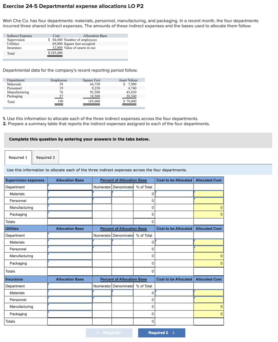 Solved Exercise 245 Departmental expense allocations LO P2